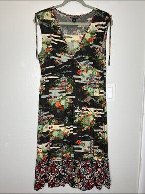 Vintage Y2K Lucky Brand Asian Pagoda and Floral Print Sleeveless Dress - Size M
